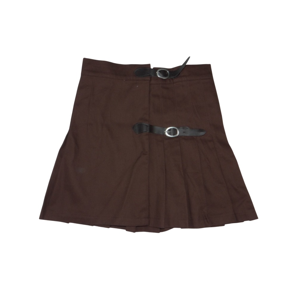 RSQ Womens Pleated Mini Skirt Brown Cotton Twill Buckle Detail Size XS 4319